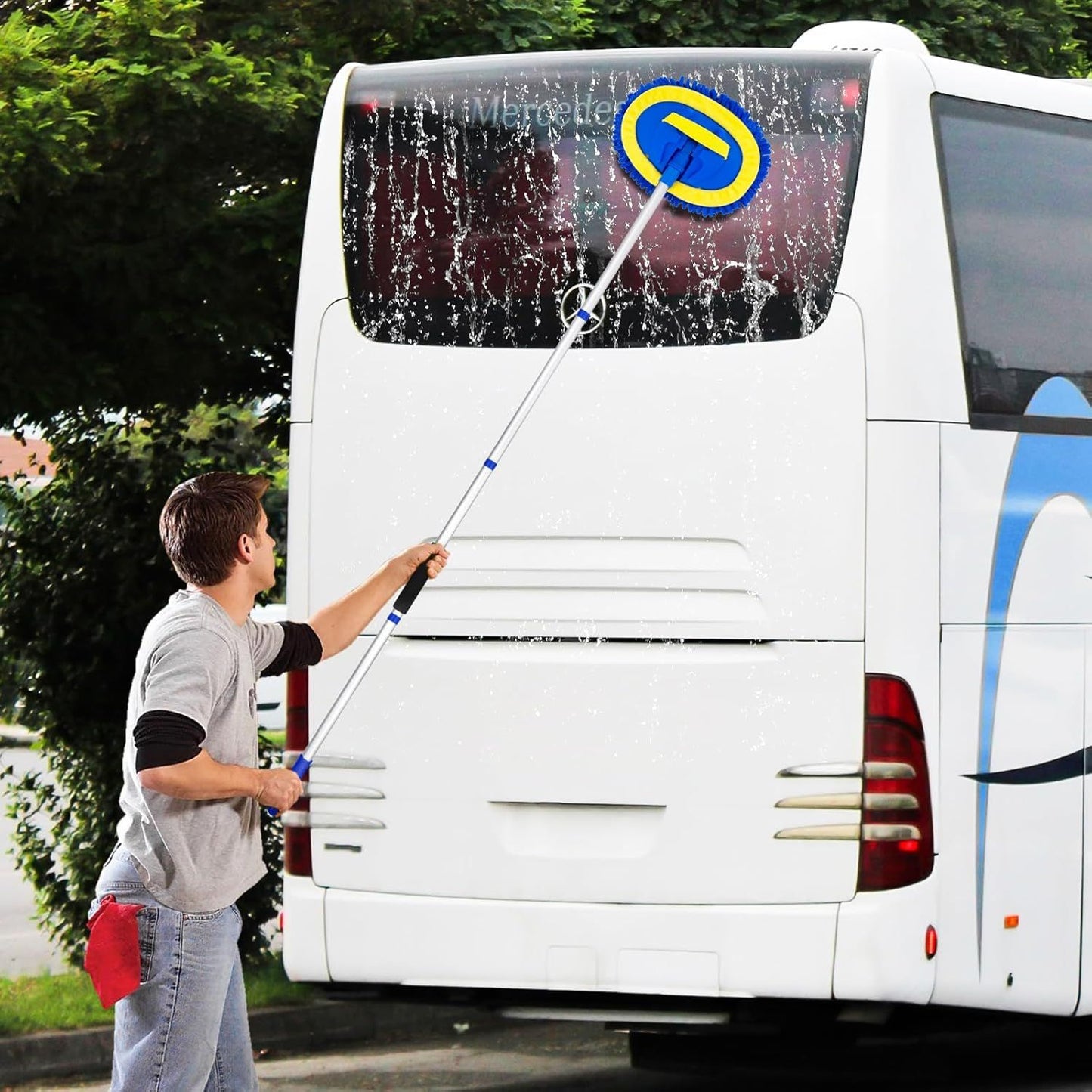 Telescopic Car Cleaning Mop with 4-Section Aluminum Pole, Rotating Microfiber Head, Anti-Slip Grip, V1107-CS-QCXCTBLA