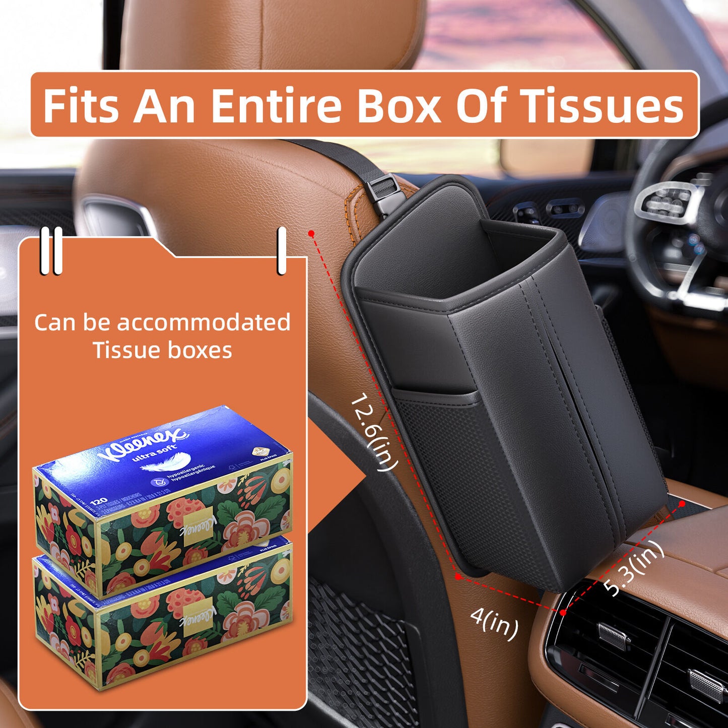 Car Seat Storage Organizer: Side-Mount Tissue Holder with Mesh Pockets - Waterproof Cup/Wallet Organizer for V1107-CS-QCZJH