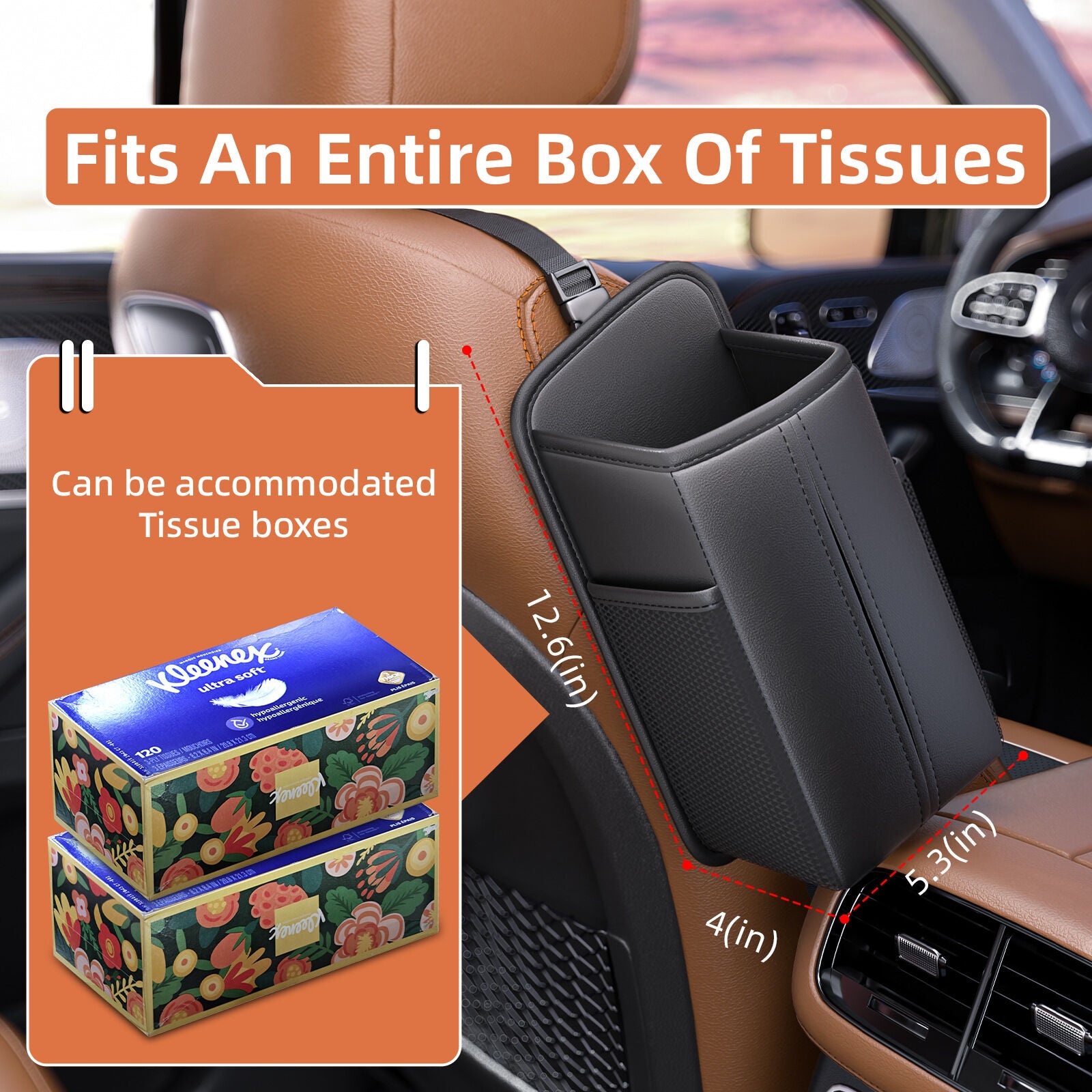 Car Seat Storage Organizer: Side-Mount Tissue Holder with Mesh Pockets - Waterproof Cup/Wallet Organizer for V1107-CS-QCZJH