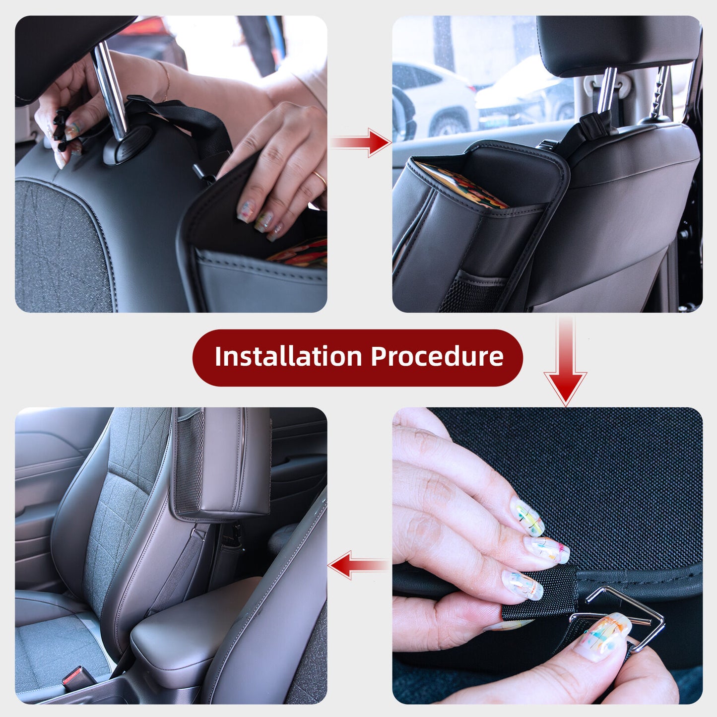 Car Seat Storage Organizer: Side-Mount Tissue Holder with Mesh Pockets - Waterproof Cup/Wallet Organizer for V1107-CS-QCZJH