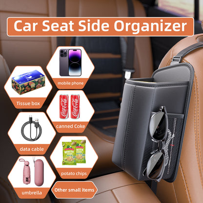 Car Seat Storage Organizer: Side-Mount Tissue Holder with Mesh Pockets - Waterproof Cup/Wallet Organizer for V1107-CS-QCZJH