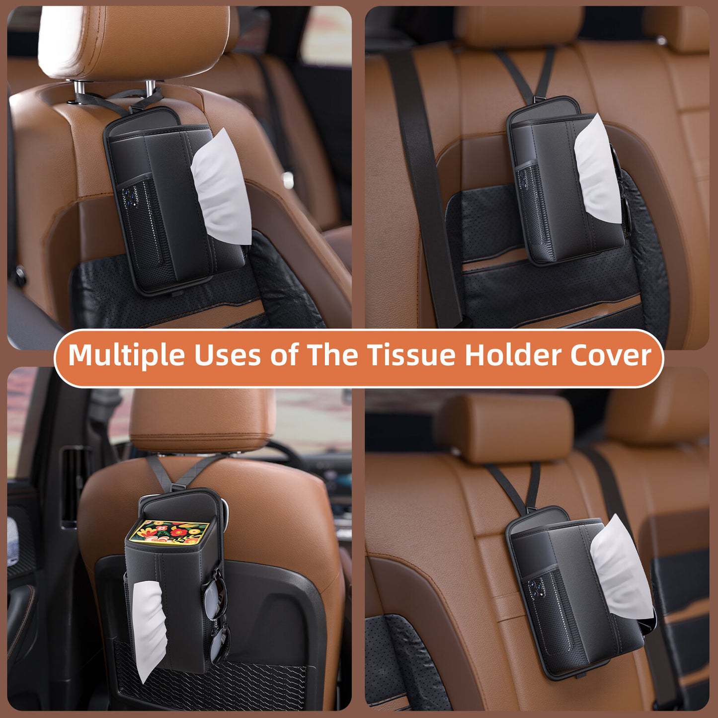 Car Seat Storage Organizer: Side-Mount Tissue Holder with Mesh Pockets - Waterproof Cup/Wallet Organizer for V1107-CS-QCZJH