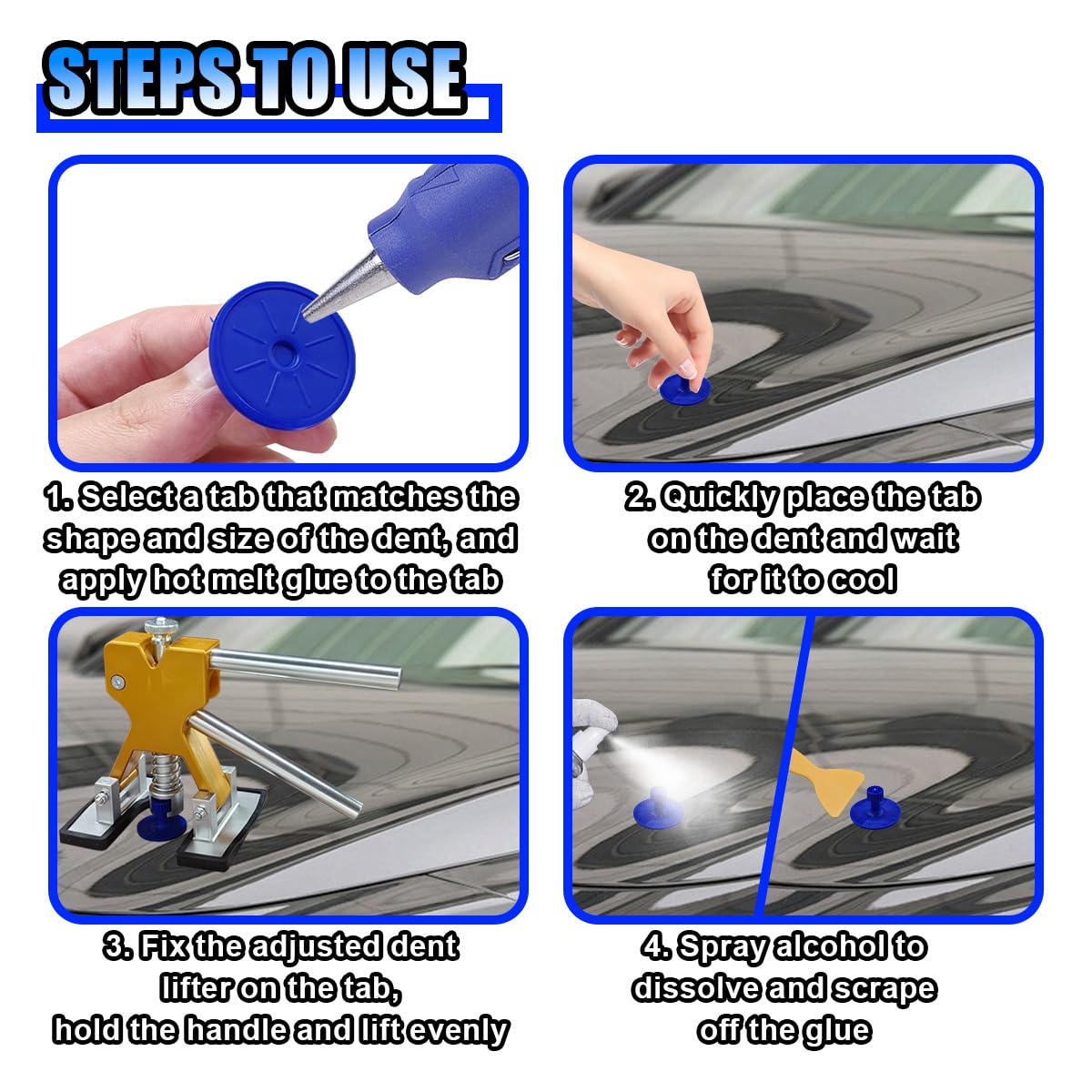 19-Piece Car Dent Repair Kit with 18 Tabs - Paintless Dent Remover Tool for Auto Body, Hail Damage & Metal V1107-CS-QCZXXFGJ