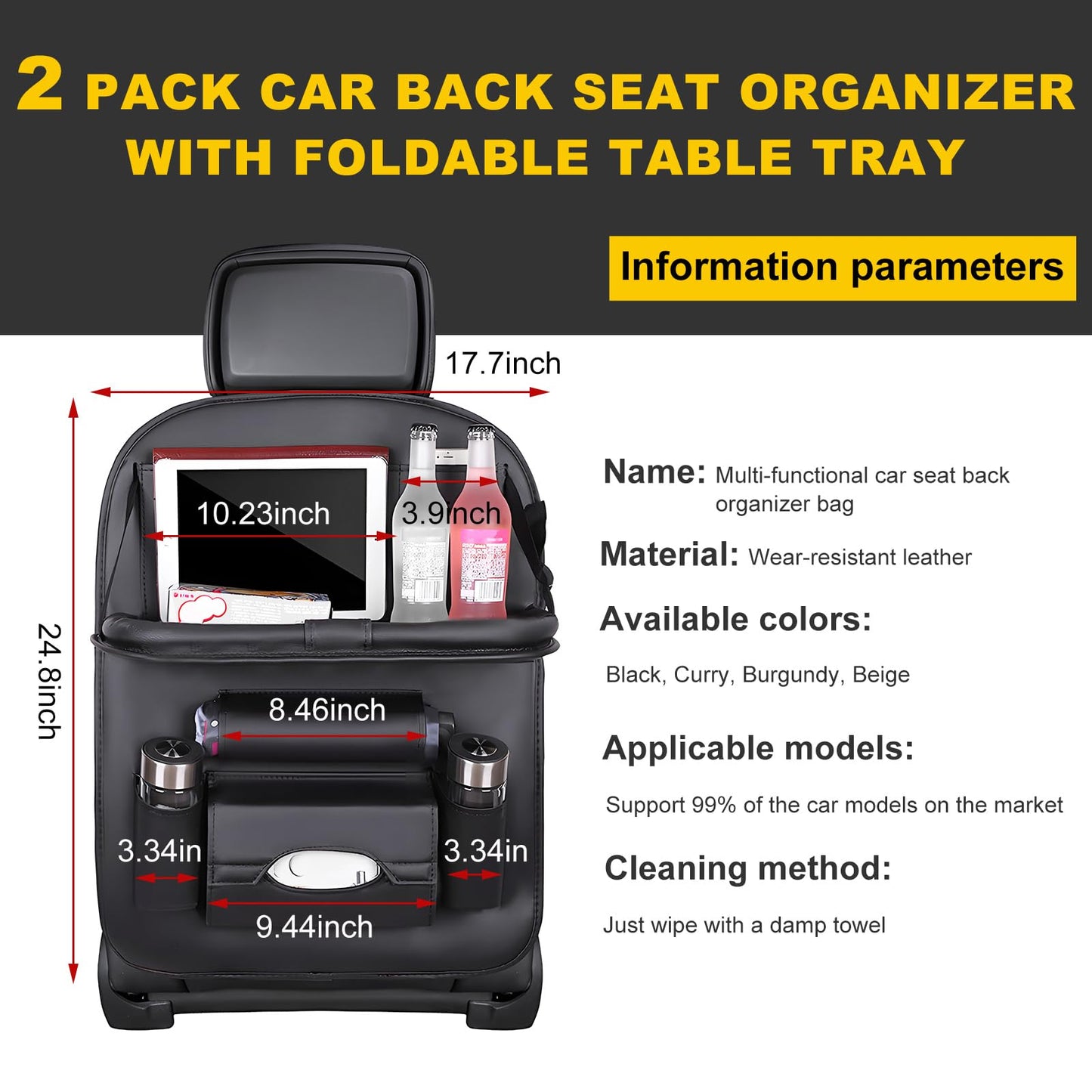 Car Back Seat Organizer with Foldable Table Tray - Universal Rear Seat Storage Bag, Multi-Pocket Holder for V1107-CS-QCZYKBSNDH