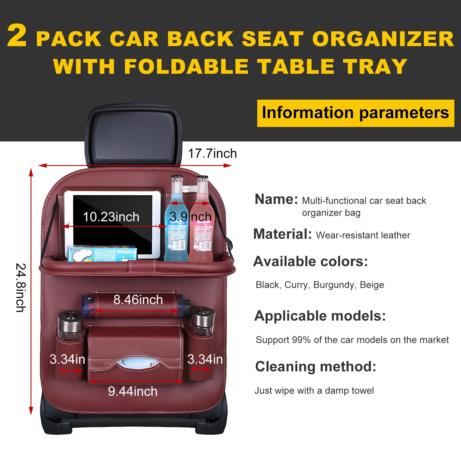 Car Back Seat Organizer with Foldable Table Tray - Universal Rear Seat Storage Bag, Multi-Pocket Holder for V1107-CS-QCZYKBSNDHO