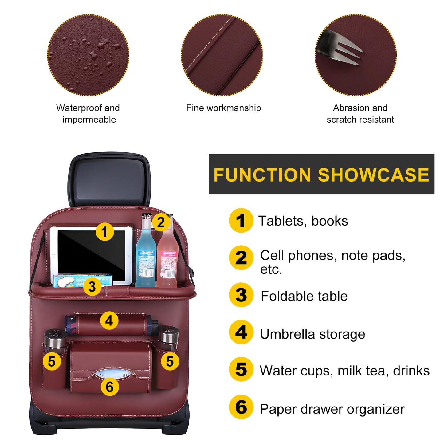 Car Back Seat Organizer with Foldable Table Tray - Universal Rear Seat Storage Bag, Multi-Pocket Holder for V1107-CS-QCZYKBSNDHO