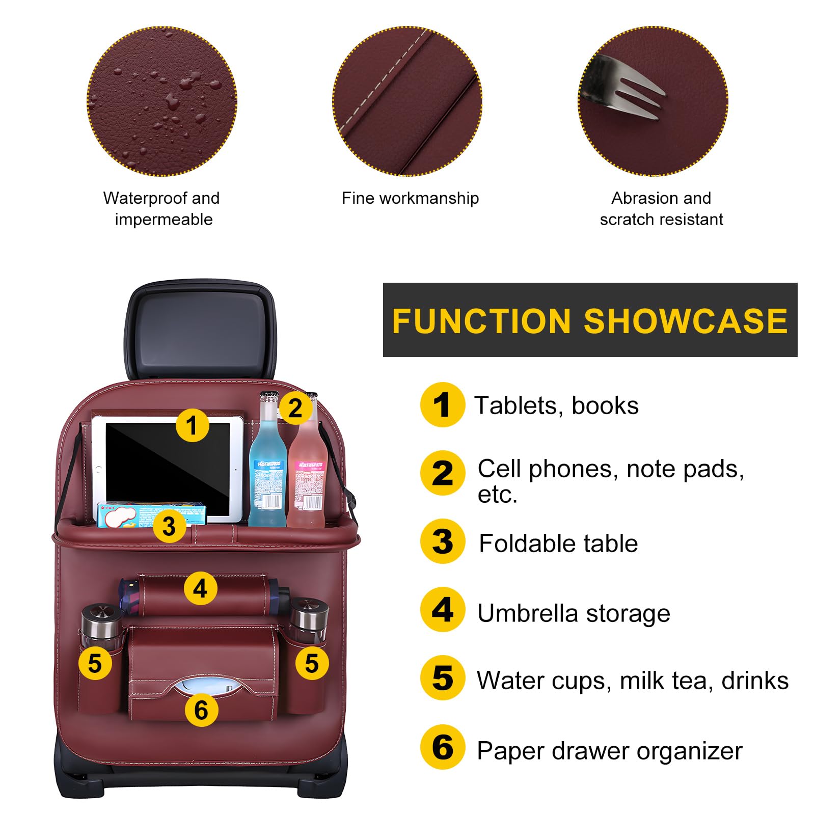 Car Back Seat Organizer with Foldable Table Tray - Universal Rear Seat Storage Bag, Multi-Pocket Holder for V1107-CS-QCZYKBSNDHO