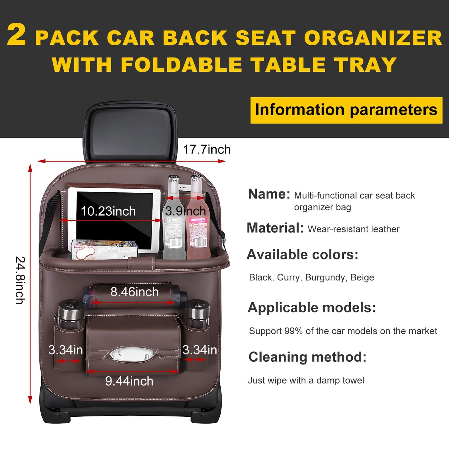 Car Back Seat Organizer with Foldable Table Tray - Universal Rear Seat Storage Bag, Multi-Pocket Holder for V1107-CS-QCZYKBSNDK