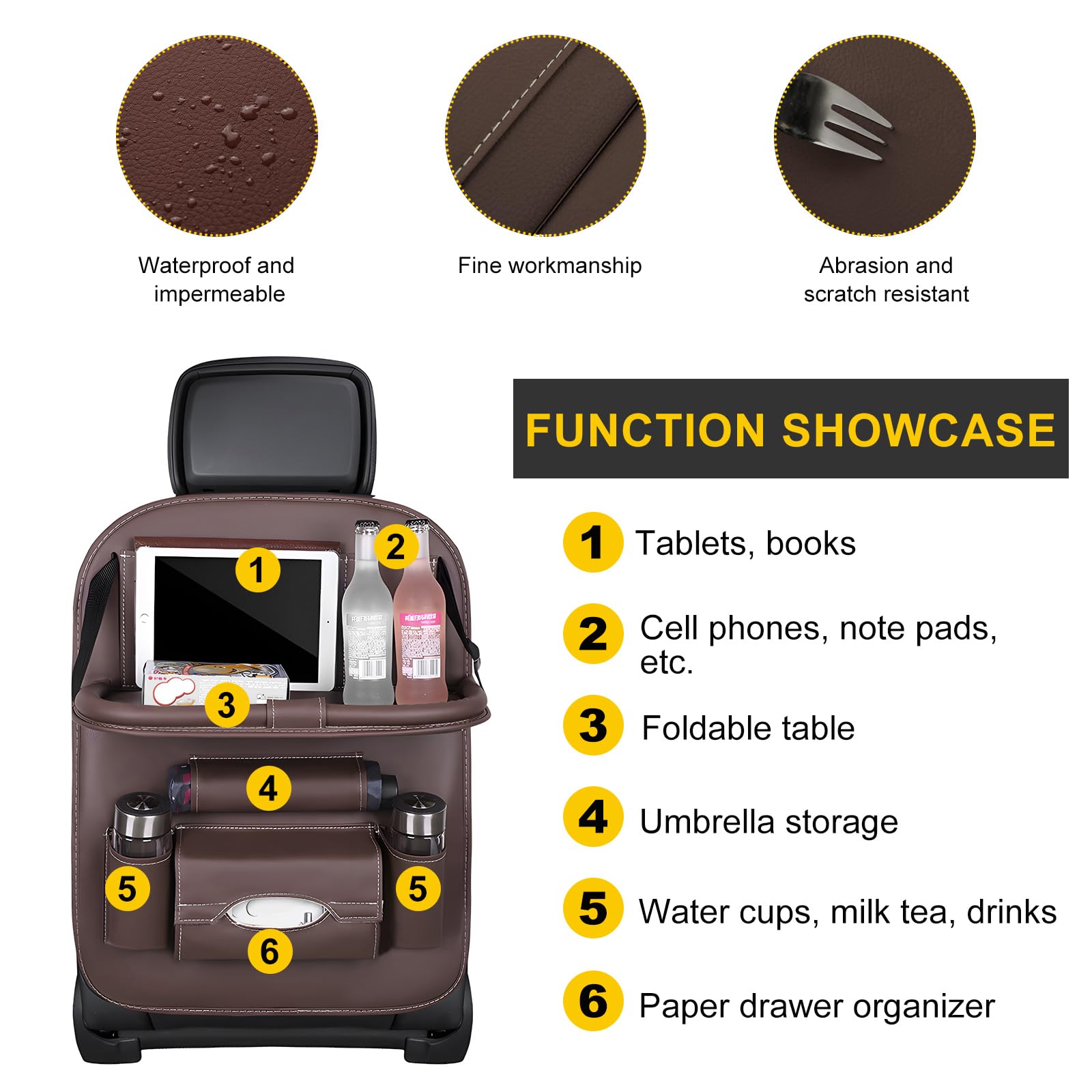 Car Back Seat Organizer with Foldable Table Tray - Universal Rear Seat Storage Bag, Multi-Pocket Holder for V1107-CS-QCZYKBSNDK