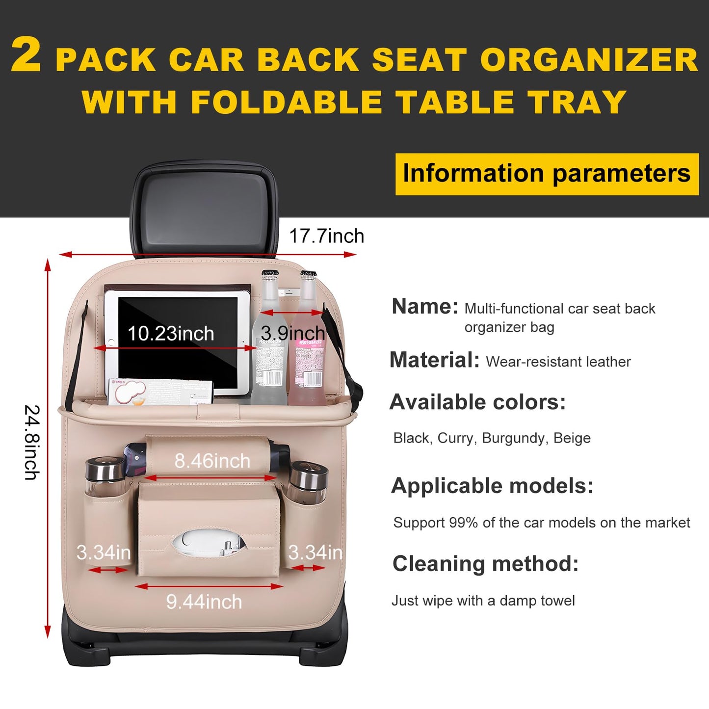 Car Back Seat Organizer with Foldable Table Tray - Universal Rear Seat Storage Bag, Multi-Pocket Holder for V1107-CS-QCZYKBSNDM