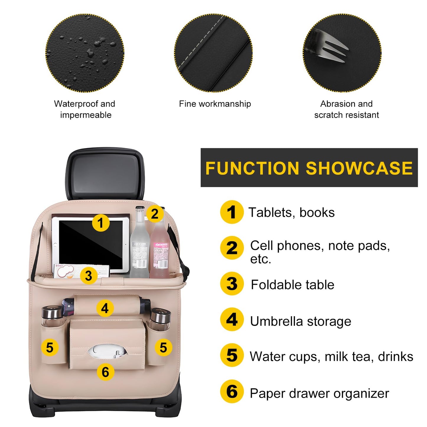 Car Back Seat Organizer with Foldable Table Tray - Universal Rear Seat Storage Bag, Multi-Pocket Holder for V1107-CS-QCZYKBSNDM
