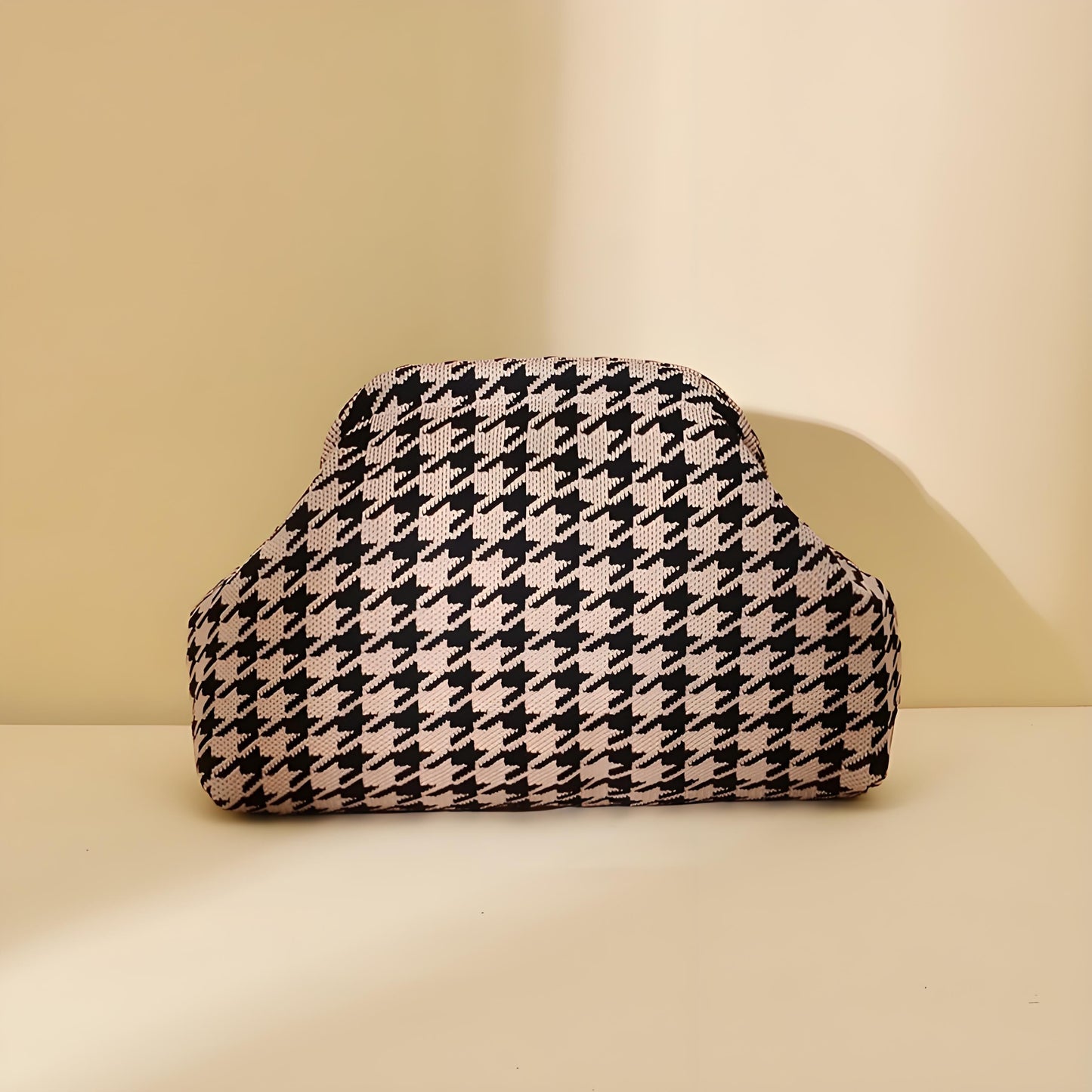 Houndstooth Knit Cloud Bag: Commute & Daily Handbag, Portable Storage Clutch (Khaki) | Other Colors Available V1107-CS-QGNSNB2