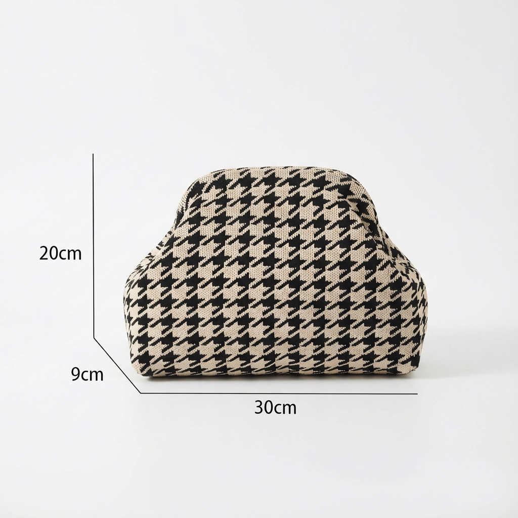 Houndstooth Knit Cloud Bag: Commute & Daily Handbag, Portable Storage Clutch (Khaki) | Other Colors Available V1107-CS-QGNSNB2