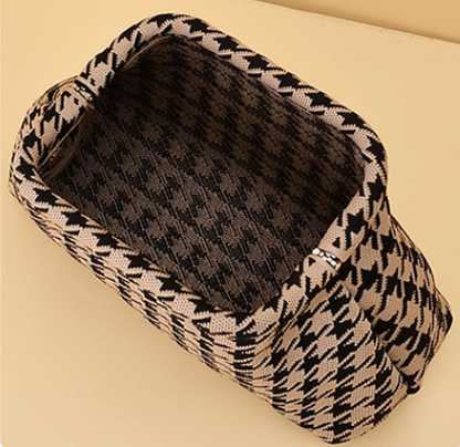 Houndstooth Knit Cloud Bag: Commute & Daily Handbag, Portable Storage Clutch (Khaki) | Other Colors Available V1107-CS-QGNSNB2