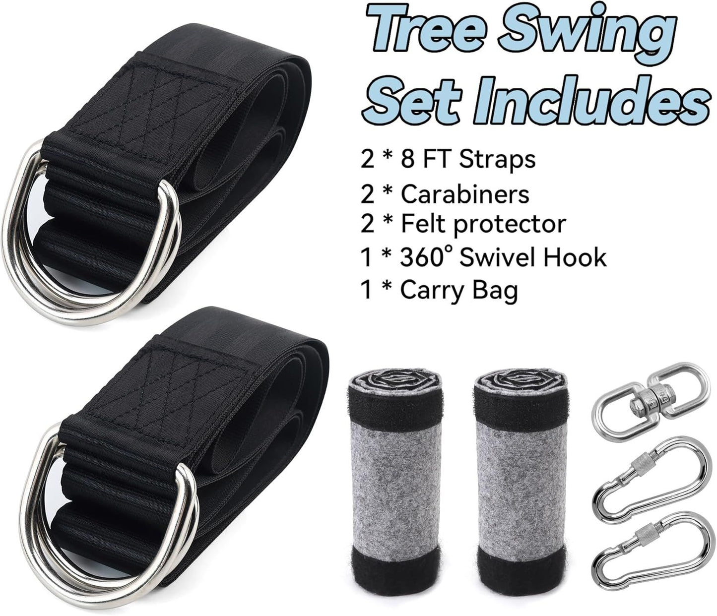 5ft Heavy-Duty Tree Swing Straps Kit - 2000lb Capacity, Includes Carabiners & Felt Protectors for Kids' V1107-CS-QQBD5