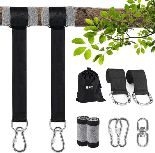 8ft Premium Polyester Swing Straps Set - 3000lb Load Rating, with Locking Carabiners & Tree Guards for Family V1107-CS-QQBD8