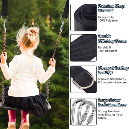 8ft Premium Polyester Swing Straps Set - 3000lb Load Rating, with Locking Carabiners & Tree Guards for Family V1107-CS-QQBD8