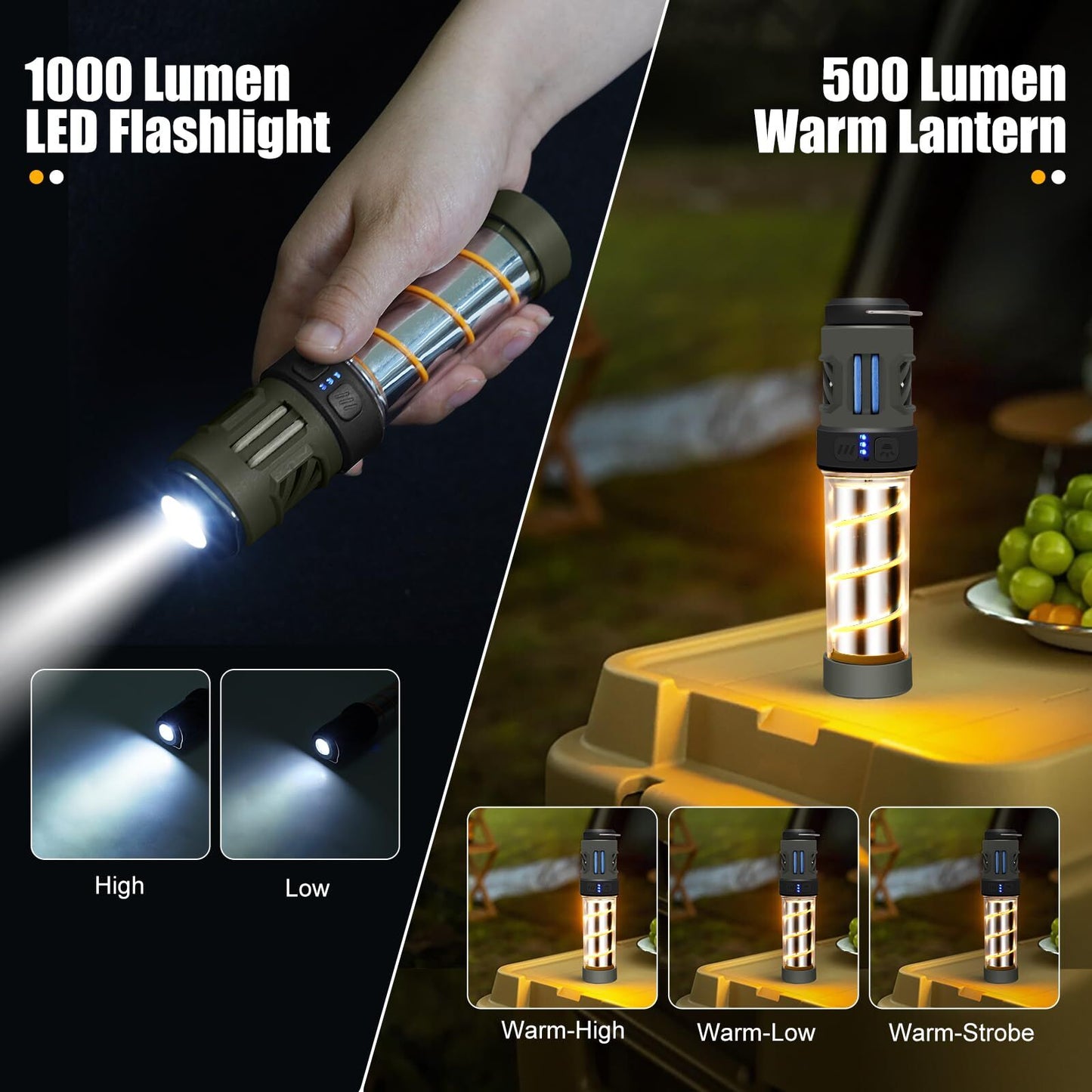 Rechargeable 3-in-1 Camping Light with Mosquito Repellent & Dual Heating - Bright Flashlight, Warm Lantern, V1107-CS-QWLYD