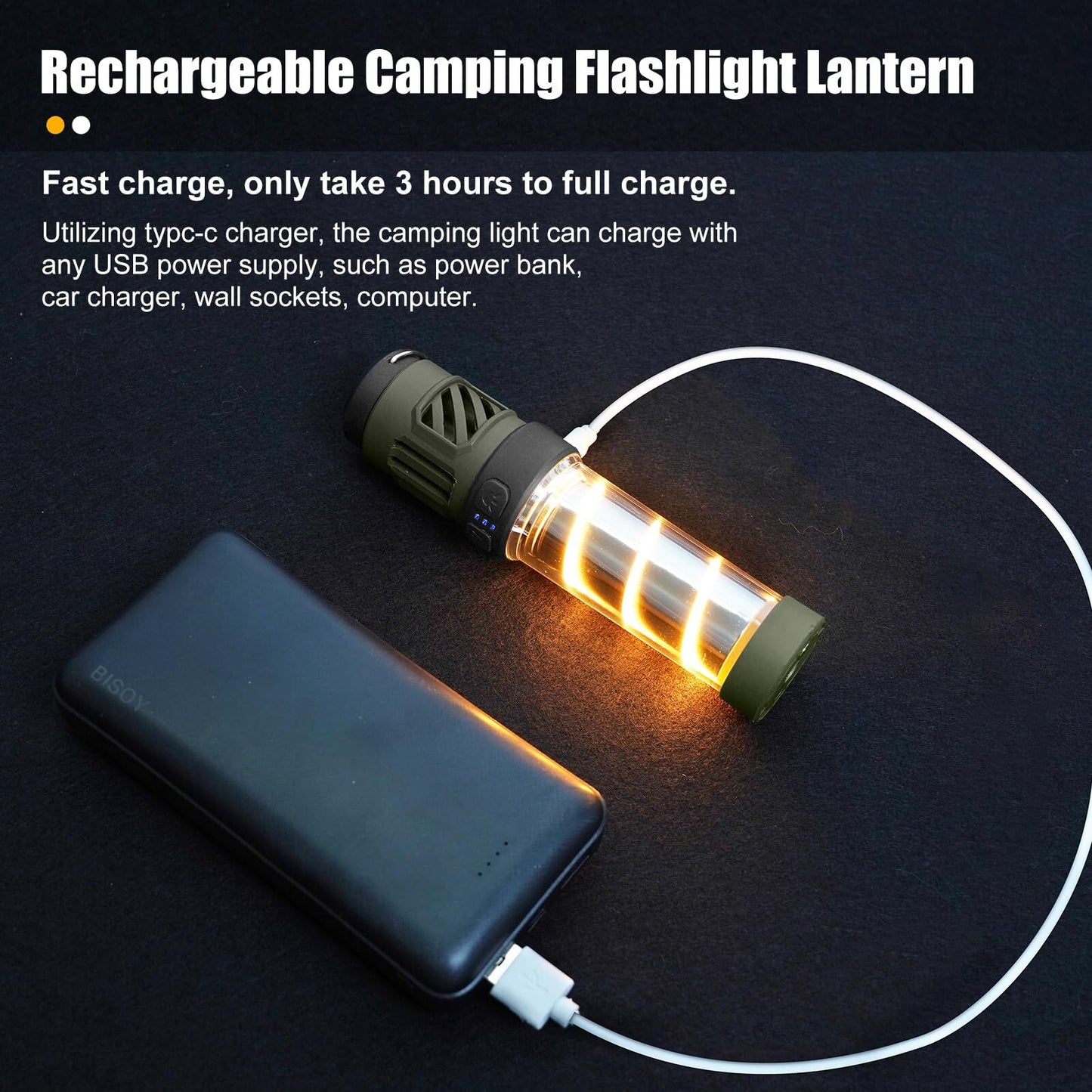 Rechargeable 3-in-1 Camping Light with Mosquito Repellent & Dual Heating - Bright Flashlight, Warm Lantern, V1107-CS-QWLYD