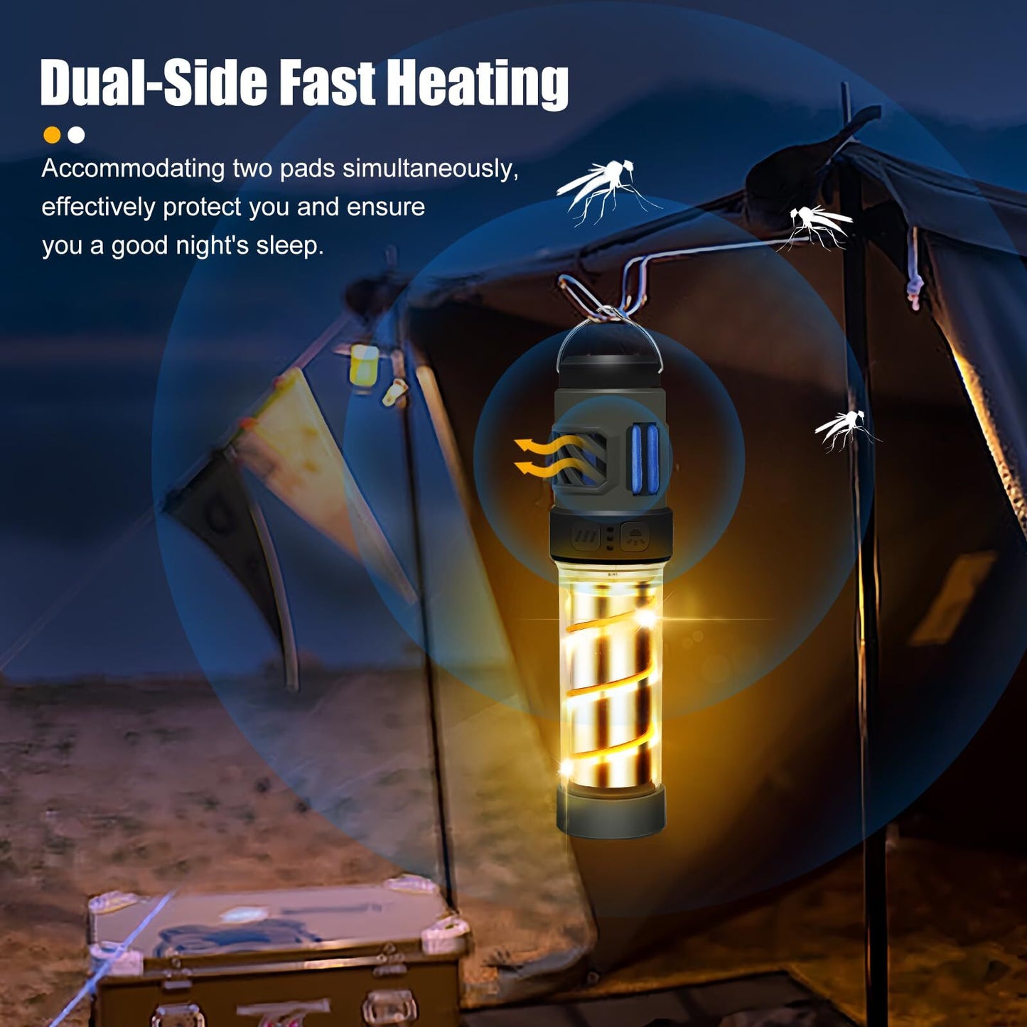 Rechargeable 3-in-1 Camping Light with Mosquito Repellent & Dual Heating - Bright Flashlight, Warm Lantern, V1107-CS-QWLYD