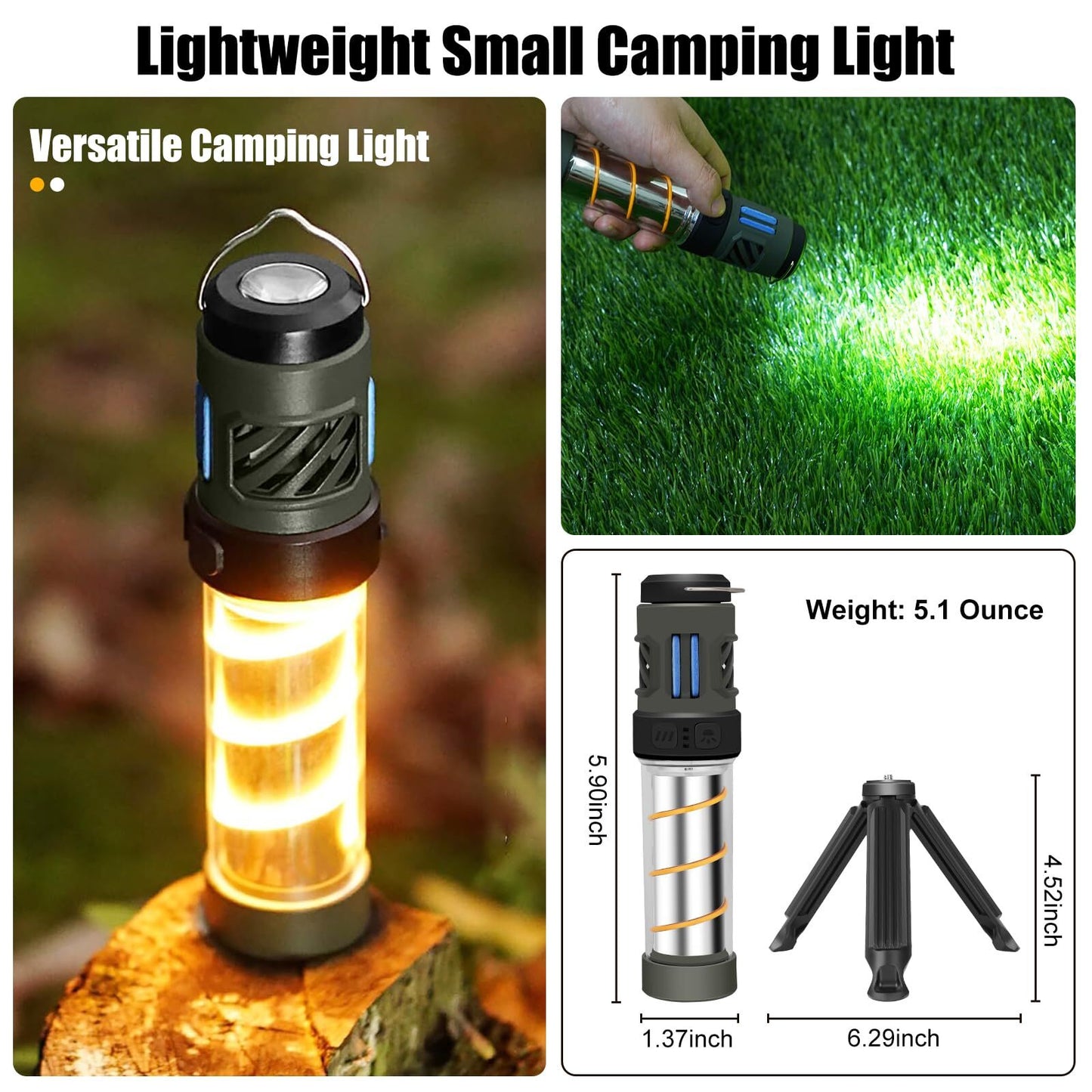 Rechargeable 3-in-1 Camping Light with Mosquito Repellent & Dual Heating - Bright Flashlight, Warm Lantern, V1107-CS-QWLYD