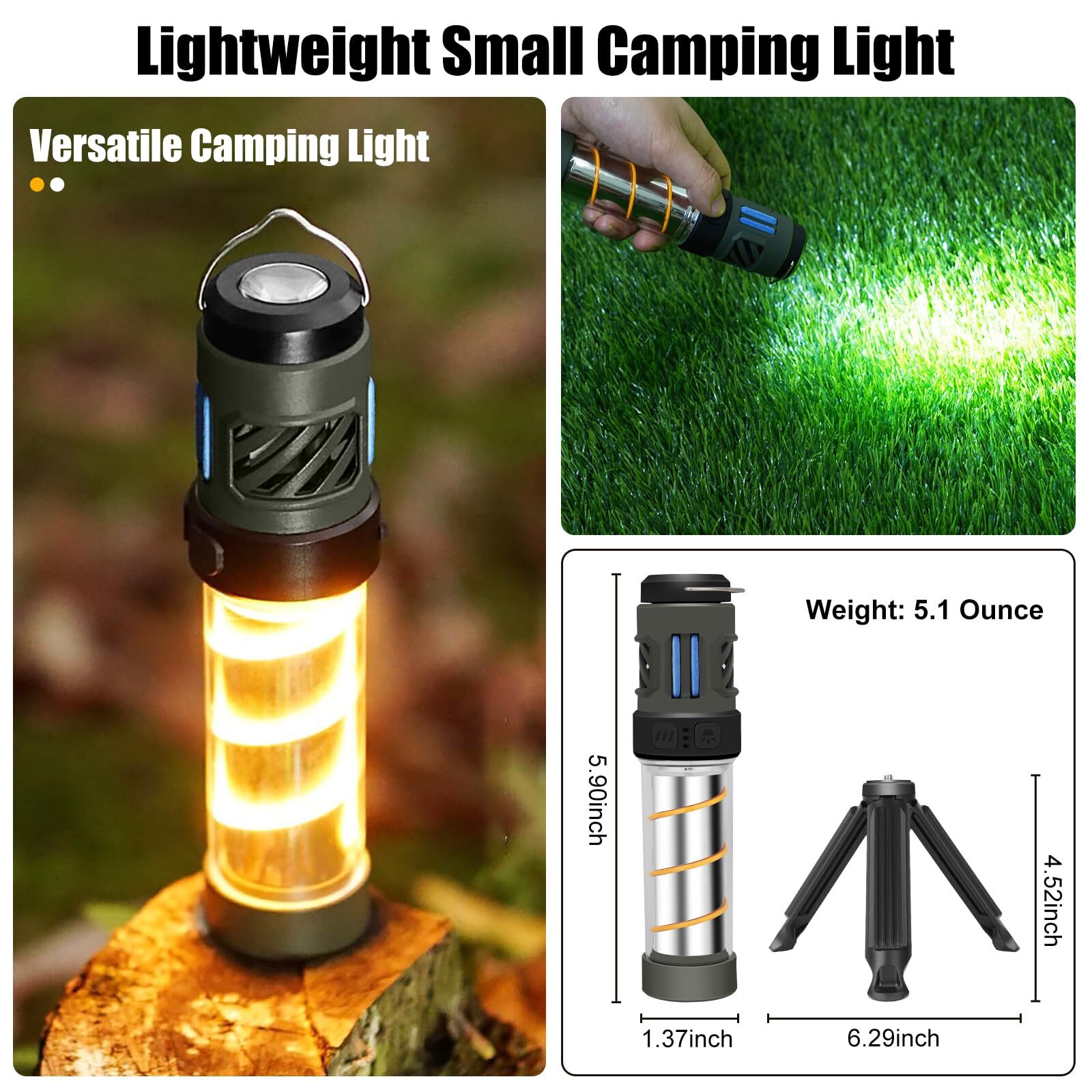 Rechargeable 3-in-1 Camping Light with Mosquito Repellent & Dual Heating - Bright Flashlight, Warm Lantern, V1107-CS-QWLYD
