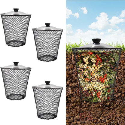 4 Pack Underground Worm Composting Bin with Lid, Metal Mesh Bucket for Organic Waste, Garden Soil Enrichment V1107-CS-QYDFT