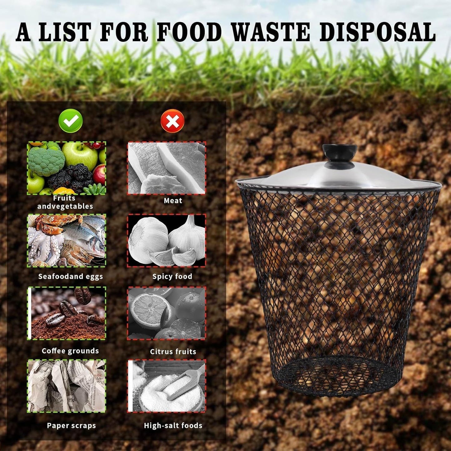 4 Pack Underground Worm Composting Bin with Lid, Metal Mesh Bucket for Organic Waste, Garden Soil Enrichment V1107-CS-QYDFT