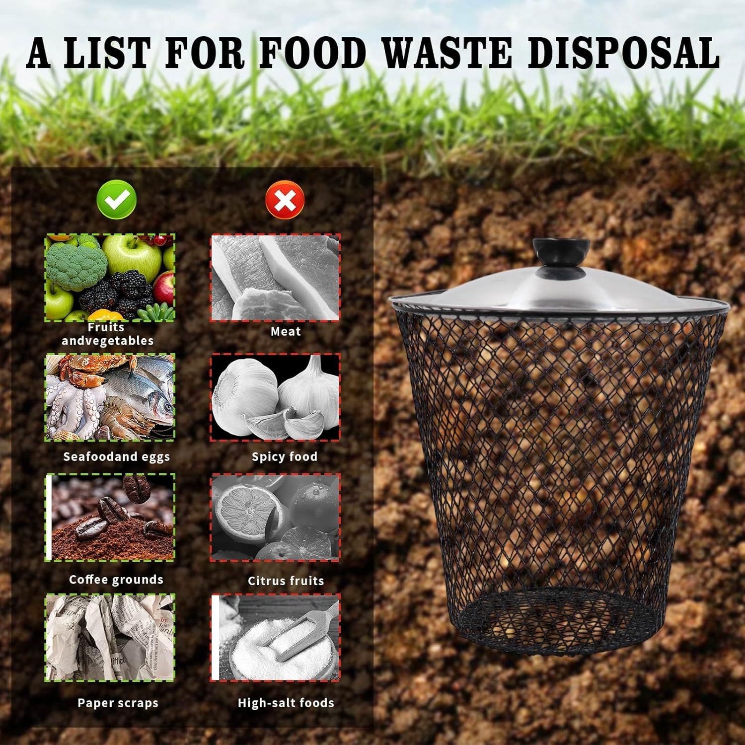 4 Pack Underground Worm Composting Bin with Lid, Metal Mesh Bucket for Organic Waste, Garden Soil Enrichment V1107-CS-QYDFT