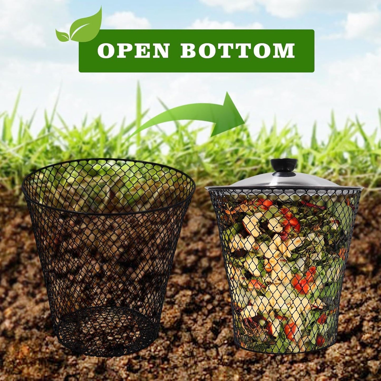 4 Pack Underground Worm Composting Bin with Lid, Metal Mesh Bucket for Organic Waste, Garden Soil Enrichment V1107-CS-QYDFT