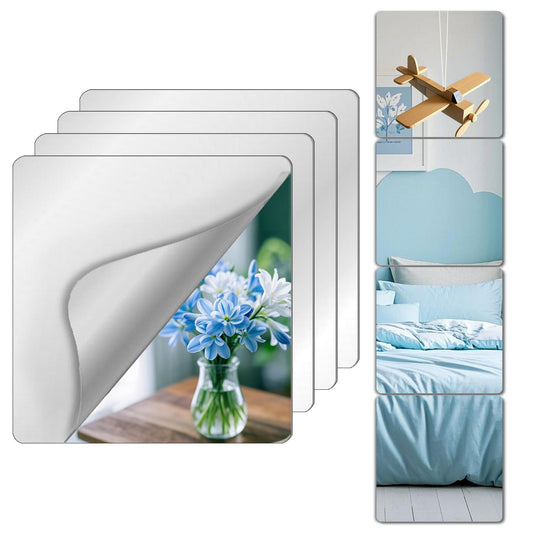 Shatterproof Acrylic Mirror Tiles - 4-Pack Wall Stickers for Kids, Home Gym, Bedroom & Bathroom, Easy V1107-CS-RJZ0808