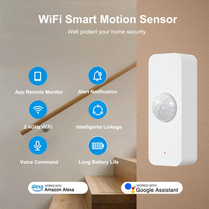 Smart WiFi Motion Sensor with App Alerts - 128 degrees Detection, 6m Range, No Hub Required, Voice Control & V1107-CS-RTYDTCQ