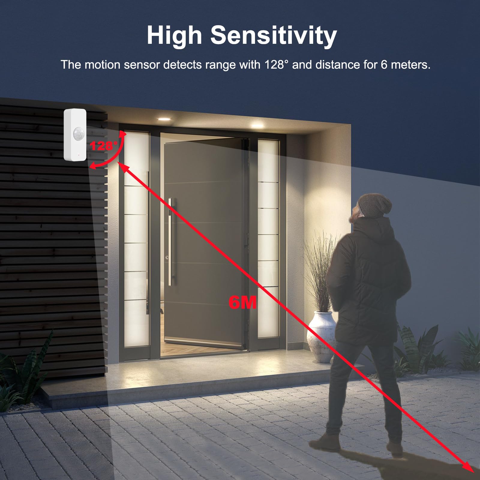 Smart WiFi Motion Sensor with App Alerts - 128 degrees Detection, 6m Range, No Hub Required, Voice Control & V1107-CS-RTYDTCQ