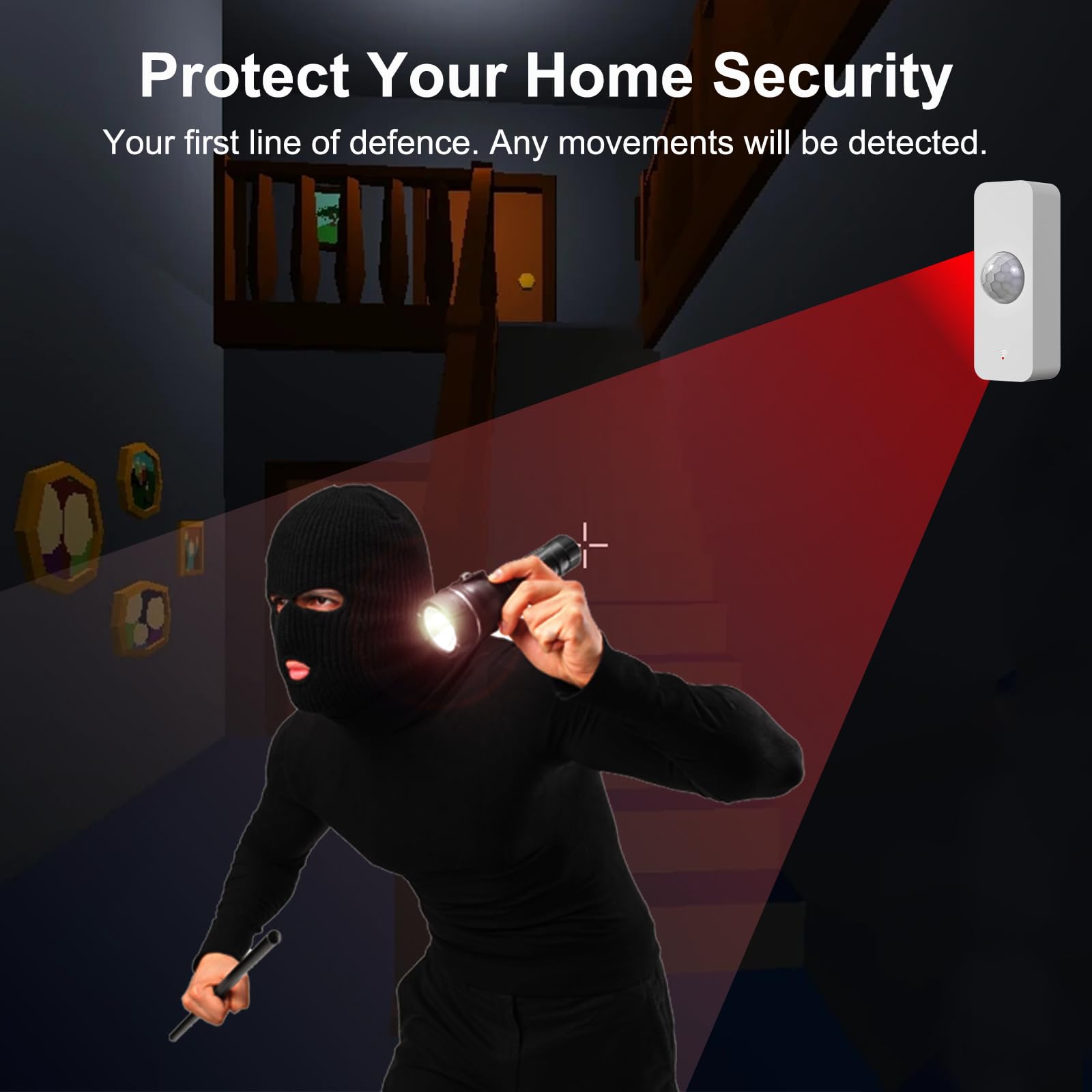 Smart WiFi Motion Sensor with App Alerts - 128 degrees Detection, 6m Range, No Hub Required, Voice Control & V1107-CS-RTYDTCQ
