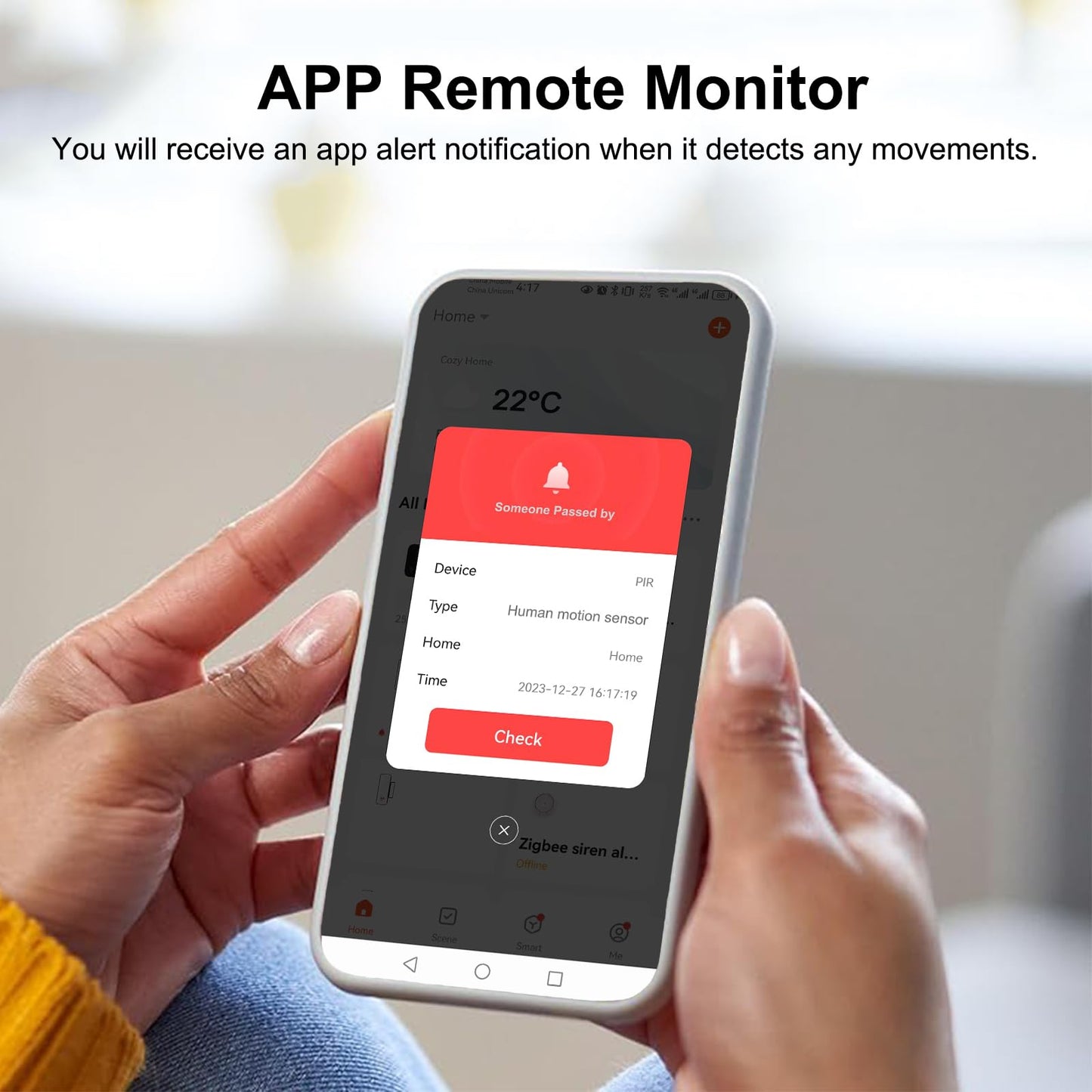 Smart WiFi Motion Sensor with App Alerts - 128 degrees Detection, 6m Range, No Hub Required, Voice Control & V1107-CS-RTYDTCQ