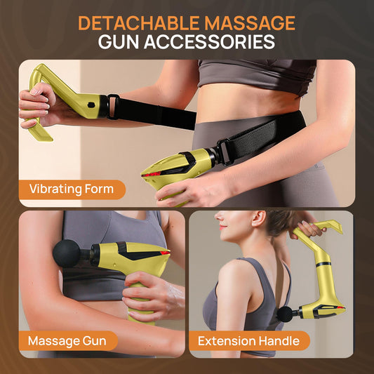 Yellow 3-in-1 Massage Gun with Extendable Handle & Back Strap - 12-Speed Deep Tissue Muscle Massager, 4 V1107-CS-SBJMQ