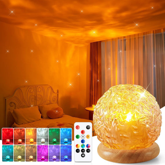 Crystal Ball Night Light Projector, 16 Colors 216 Modes RGB Water Ripple Lamp with Remote & Timer, USB V1107-CS-SBWXYD