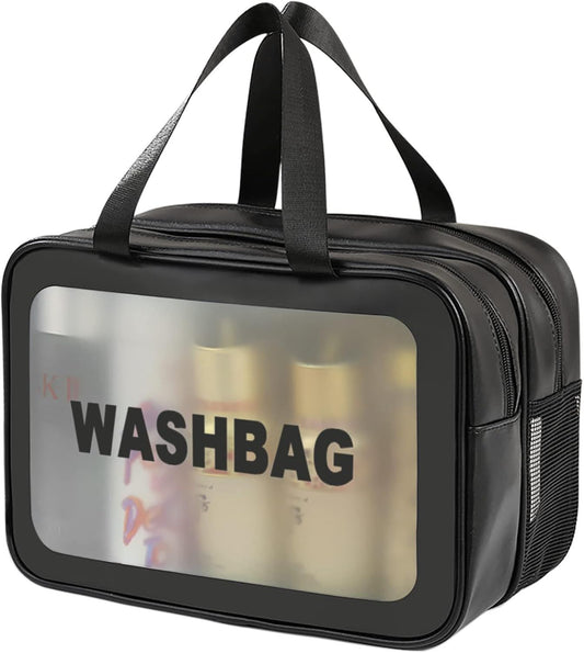 Large Capacity Travel Toiletry Bag with Dual Compartments, Waterproof PVC Cosmetic Organizer for Gym & V1107-CS-SCXSBH