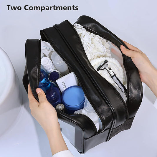 Large Capacity Travel Toiletry Bag with Dual Compartments, Waterproof PVC Cosmetic Organizer for Gym & V1107-CS-SCXSBH