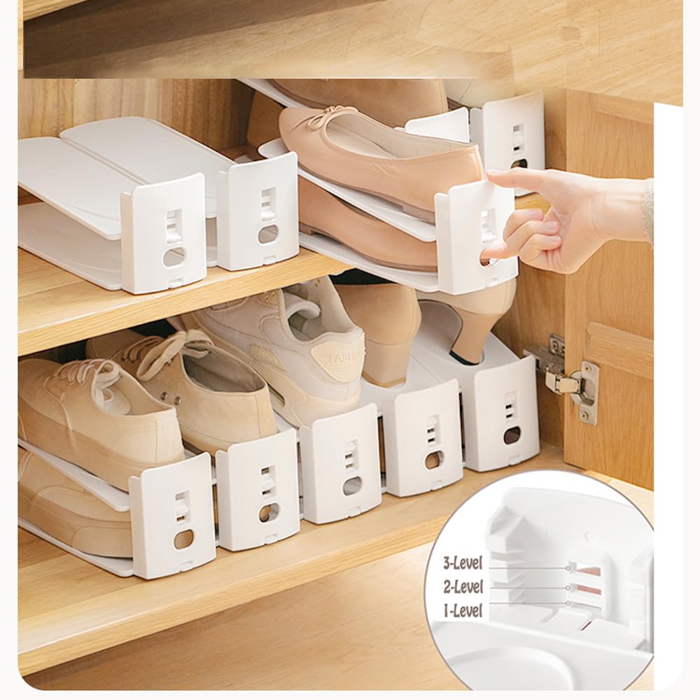 Adjustable Shoe Rack Organizer, 10-Pack Stackable Shoe Shelf for Closet Storage - Space-Saving Double Layer V1107-CS-SCXTJ