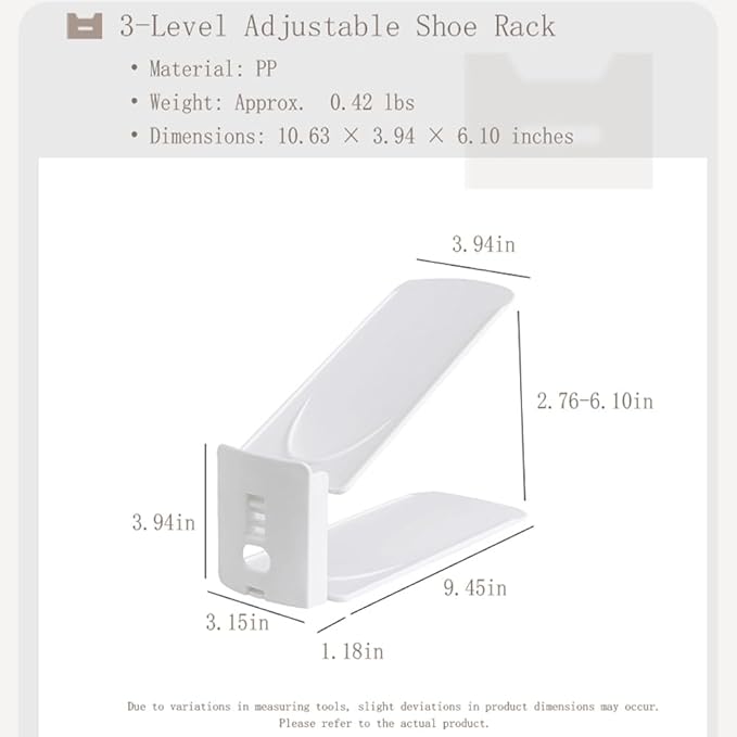 Adjustable Shoe Rack Organizer, 10-Pack Stackable Shoe Shelf for Closet Storage - Space-Saving Double Layer V1107-CS-SCXTJ