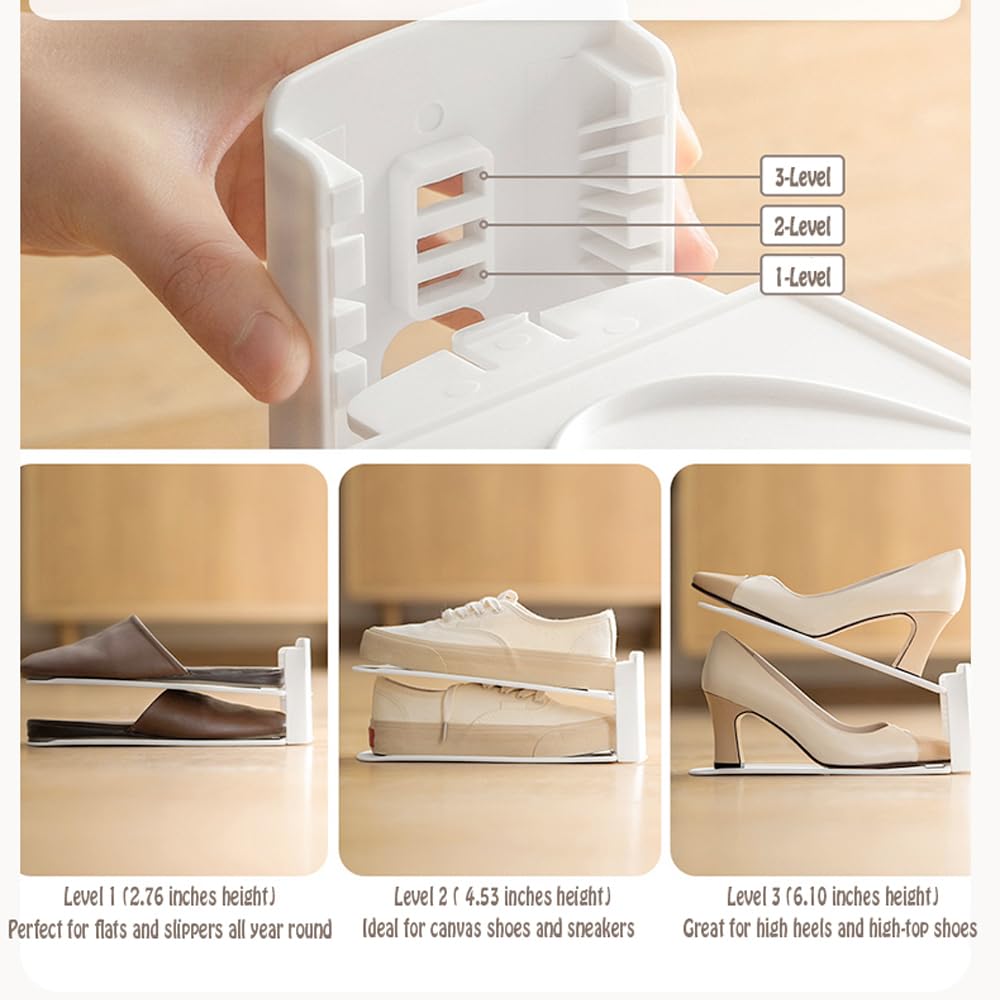 Adjustable Shoe Rack Organizer, 10-Pack Stackable Shoe Shelf for Closet Storage - Space-Saving Double Layer V1107-CS-SCXTJ