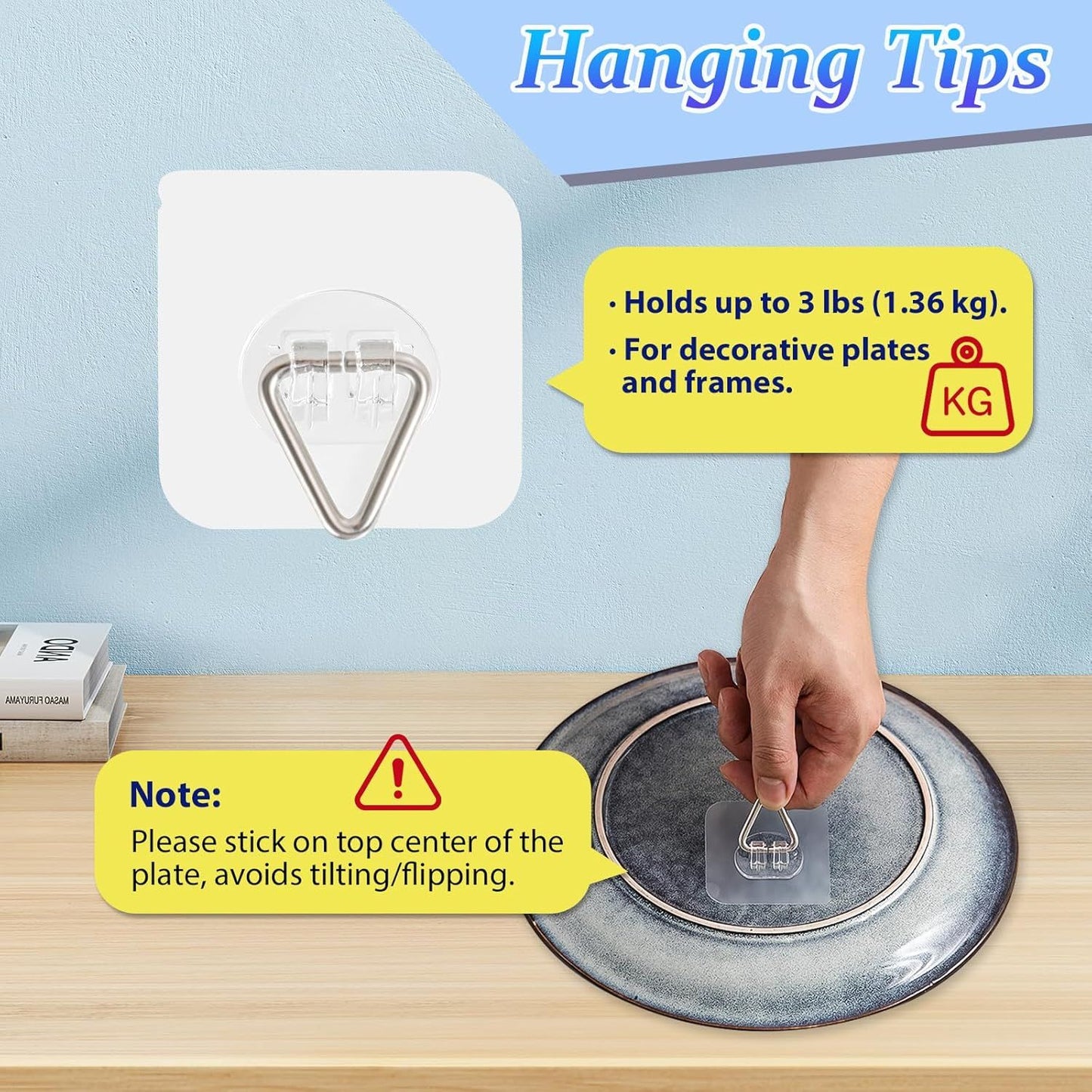 20-Pack Invisible Adhesive Plate Hangers for Wall Decor, Heavy Duty Triangle Hooks for Plates, Frames & Art V1107-CS-SJXGG