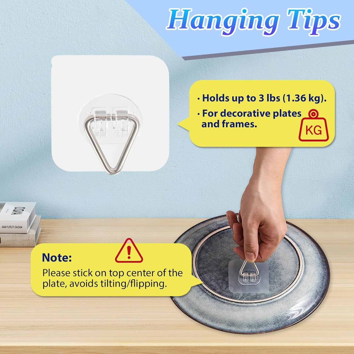 20-Pack Invisible Adhesive Plate Hangers for Wall Decor, Heavy Duty Triangle Hooks for Plates, Frames & Art V1107-CS-SJXGG