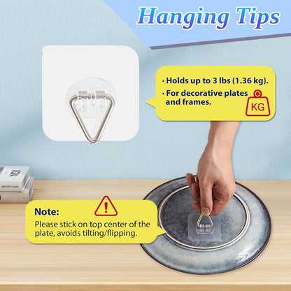 20-Pack Invisible Adhesive Plate Hangers for Wall Decor, Heavy Duty Triangle Hooks for Plates, Frames & Art V1107-CS-SJXGG