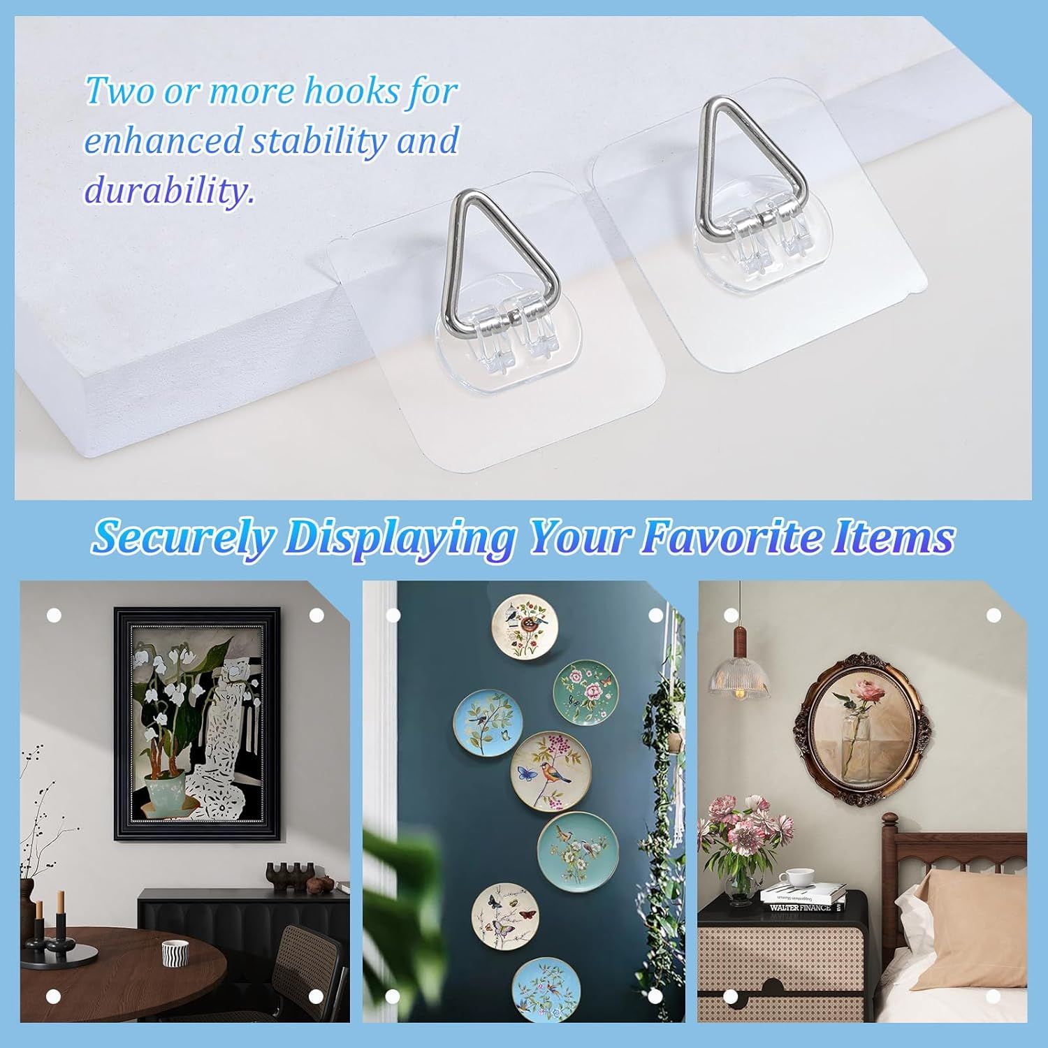 20-Pack Invisible Adhesive Plate Hangers for Wall Decor, Heavy Duty Triangle Hooks for Plates, Frames & Art V1107-CS-SJXGG