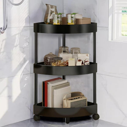 Black Corner Storage Shelf - 3-Tier Rolling Organizer for Bathroom, Kitchen & Bedroom | Space-Saving Aluminum V1107-CS-SJZWJ1
