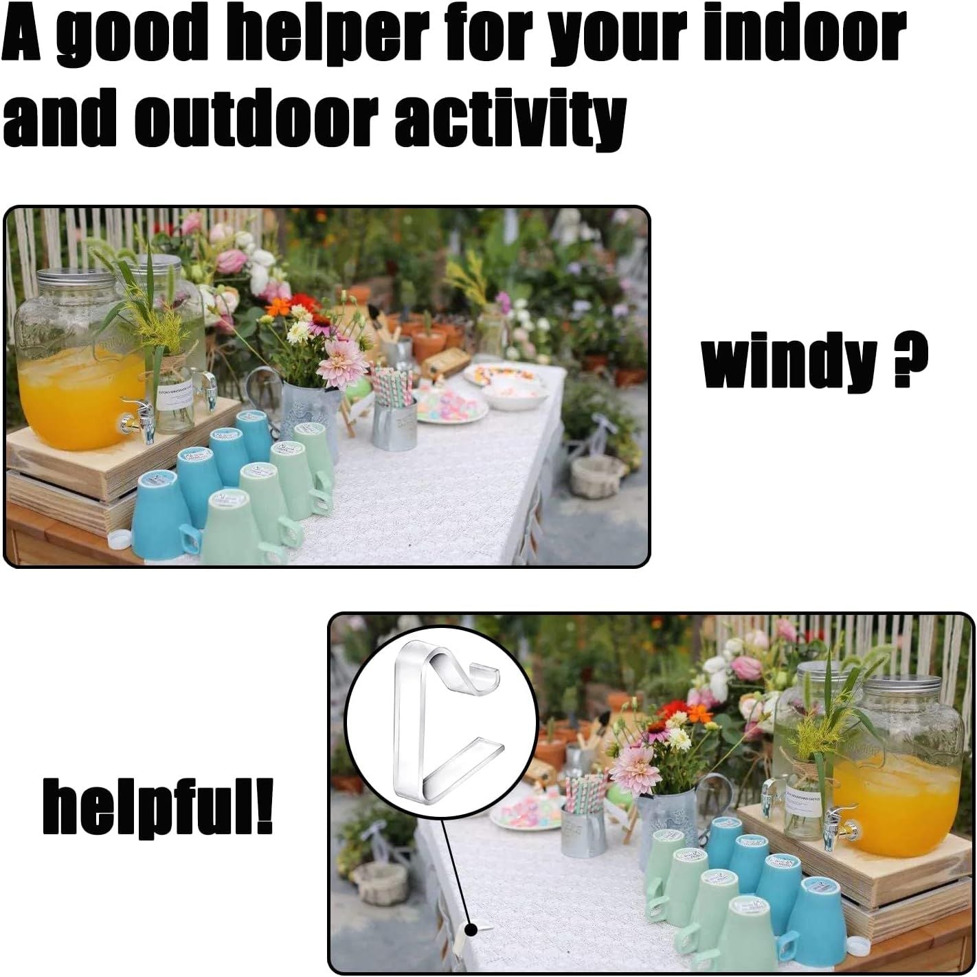 Transparent Small Tablecloth Clips for Thin Tables - Compact Plastic Holders for Indoor Meals, Picnics & V1107-CS-SLZBJX