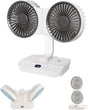 Dual-Head Auto-Oscillating Desktop Fan for Office & Bedroom, USB Rechargeable Portable Cooling with LED V1107-CS-SMYTFS