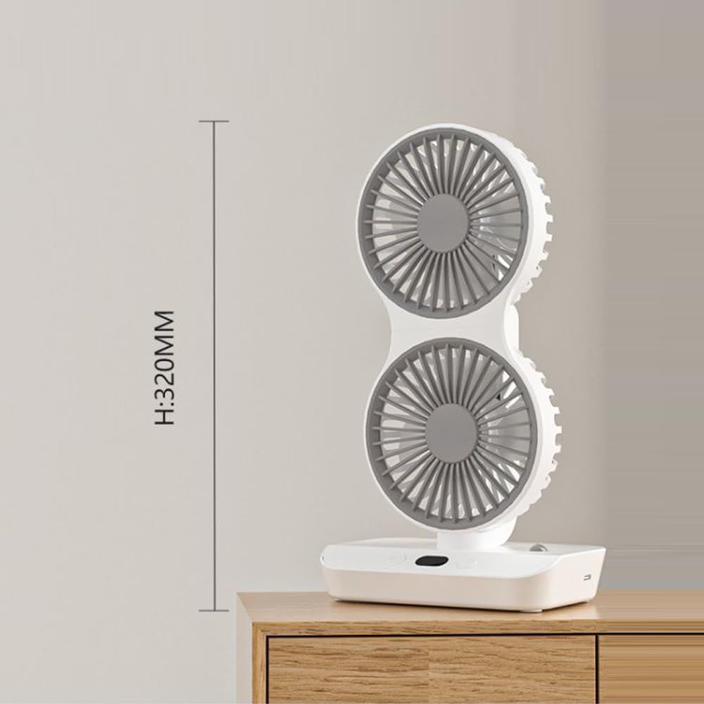 Dual-Head Auto-Oscillating Desktop Fan for Office & Bedroom, USB Rechargeable Portable Cooling with LED V1107-CS-SMYTFS